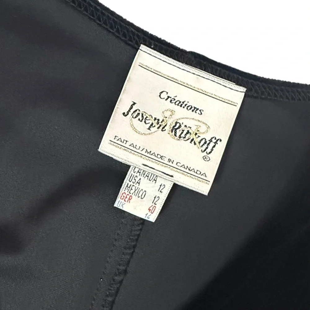 Vintage Joseph Ribkoff Black Velvet Faux Fur Cuffs Rhinestone Accent Gown Large - Picture 10 of 15